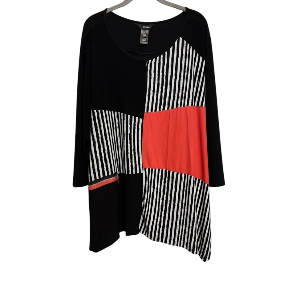 Ali Miles Tunic Top Women's 2X Artsy Black Colorblock Stripe Art to Wear Office